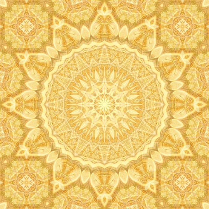 Mandala-Kunst mit geometrischen Formen in Gelb- und Sandtönen – fördert Lebensfreude, Kreativität und emotionale Wärme